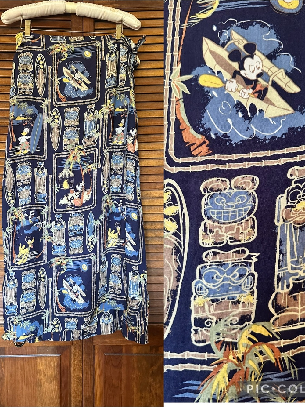 Vintage Disney Tiki Hawaii Vacation Mickey Mouse Faux Wrap Skirt size large